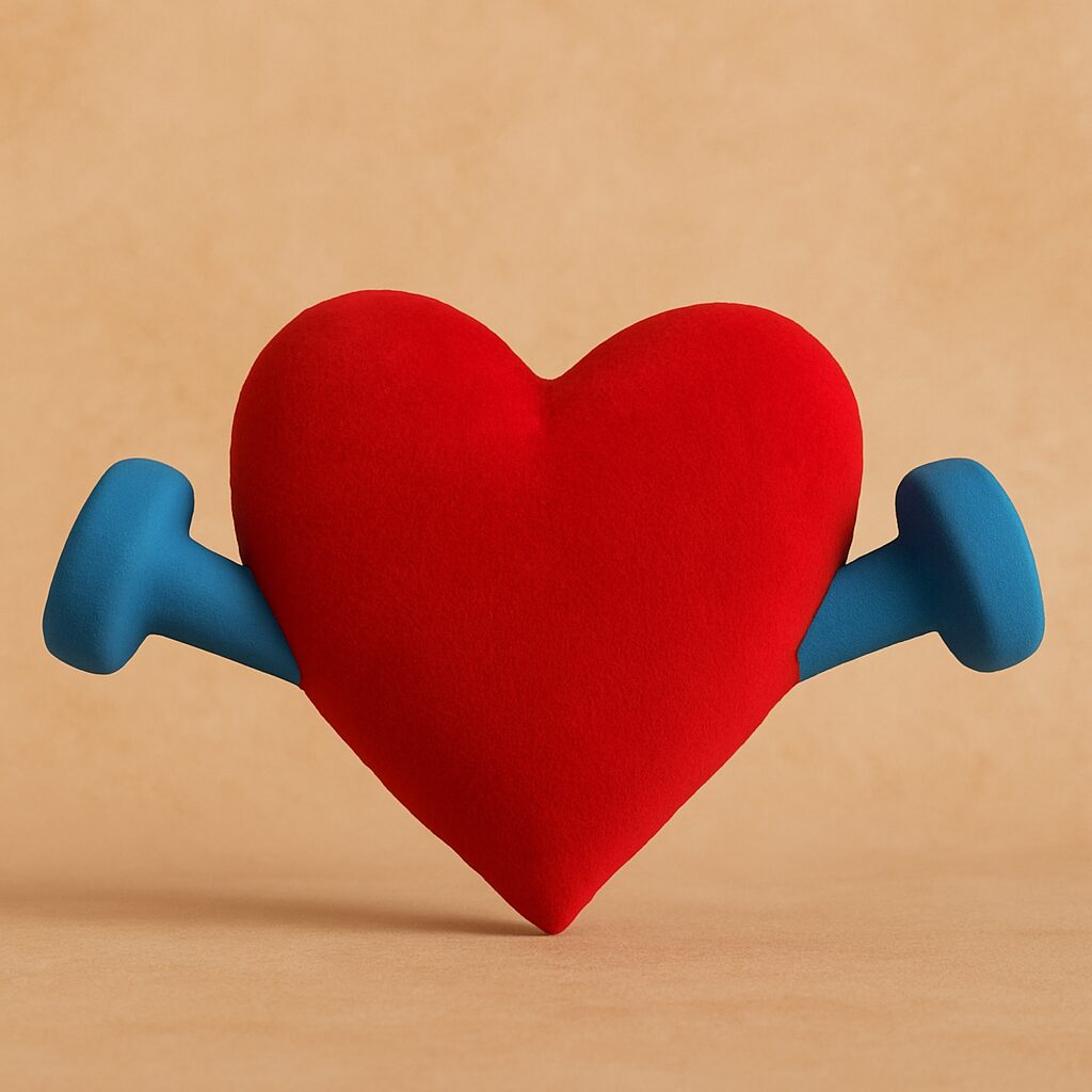 Uma imagem de um coração segurando halteres
