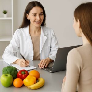 Imagem de uma nutricionista atendendo